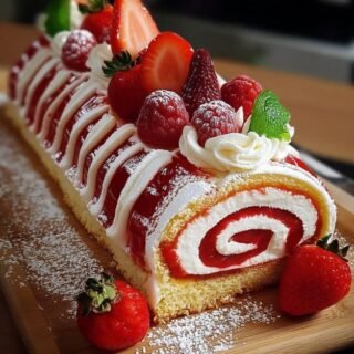 Strawberry and Whipped Cream Yule Log
