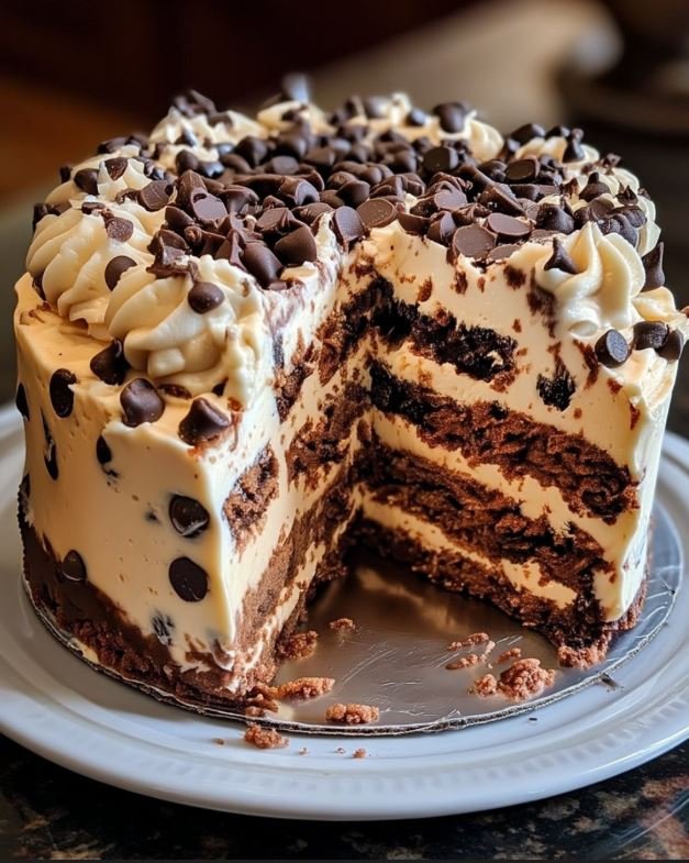 Delicious Chocolate Chip Cookie Dough Ice Cream Cake