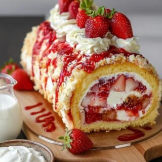Strawberry Cream Sponge Cake Roll