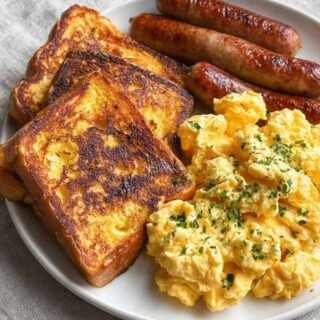 French Toast, Creamy Scrambled Eggs & Sausages