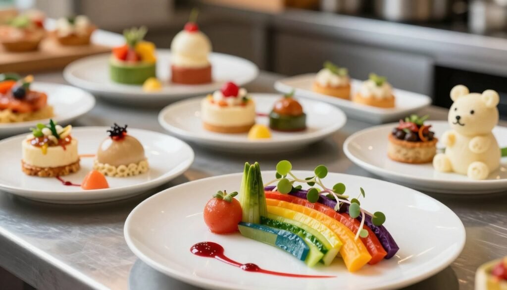 Imaginative culinary designs with balanced texture and color
