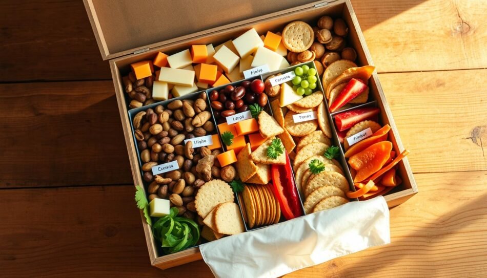 adult snack tackle box with organized snacks