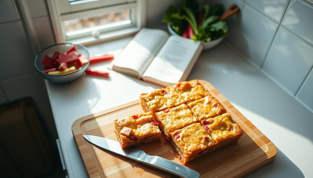 Cooling and slicing rhubarb bars