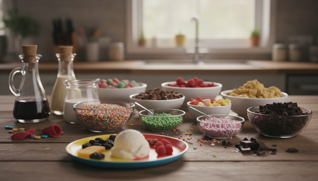 Creative toppings for frozen dessert bar