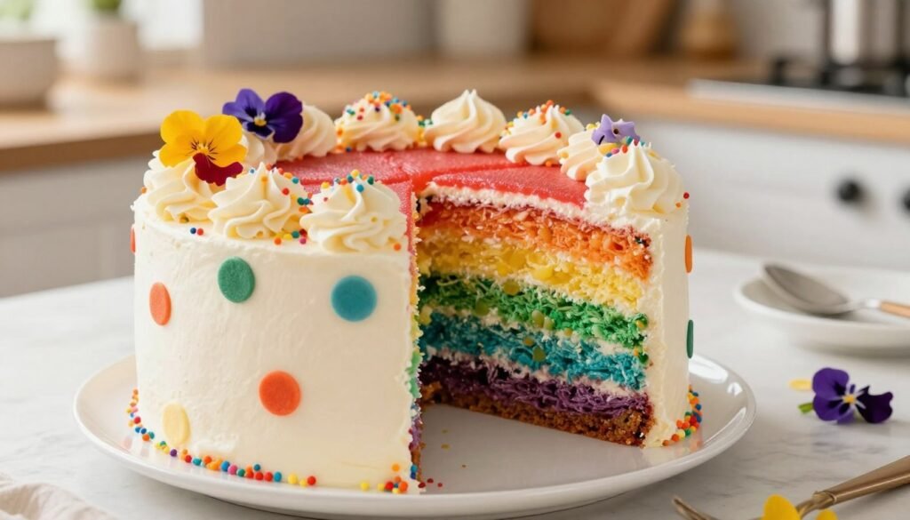 Rainbow dot cake presentation ideas